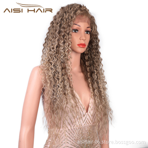 Aisi Hair 13x6 Long Wavy Ombre Blonde Dark Root Wig Kinky Curly Lace Frontal Wig Deep Wave Front Lace Hair Wigs For Black Women